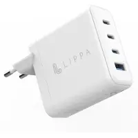 Lippa 100W PD & QC GaN-vægoplader - 3x USB-C, USB-A - hvid