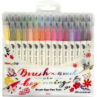 Pentel SESW30C-30 B?rste tegn Pen Twin 30 Color Set Fiber Tip Pens med to fleksible tip Vandbaseret bl?k Assorteret pakke p? 30