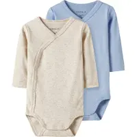 Name it Slå-om Bodyer l/æ - Noos - NbnBody - 2-pak - Blå/Beige - - 74 - Body L/Æ