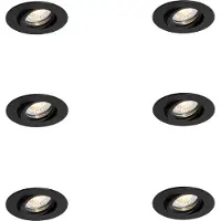 QAZQA Sæt med 6 indbygningsspots sorte justerbare 6,5 cm inkl. LED IP54 Ultra Slim - Pupil