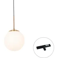 QAZQA Art Deco Pendellampe Guld med opalglas inkl. sort 1-faset skinneadapter - Slimline Flore
