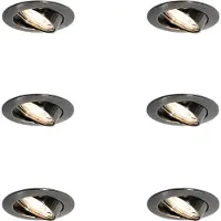 QAZQA Sæt med 6 Moderne Indbygningsspots Gunmetal GU10 50 mm Runde Vippelige - Edu