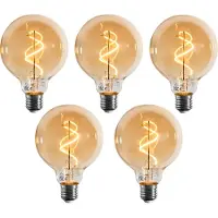 LUEDD Sæt med 5 E27 dæmpbare LED-pærer spiralfilament G95 guld 4W 270 lm 2100K