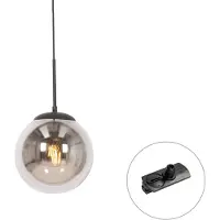 QAZQA Art Deco Pendellampe sort med røgglas inkl. skinneadapter 1-faset - Iconic Flore