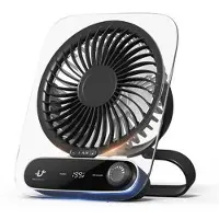 Mtp Products JF136 Vidvinklet bærbar bord- og hængeventilator med 199 hastighedsniveauer - sort
