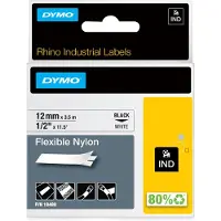Dymo Tape Rhino flex nylon 12mm sort på hvid