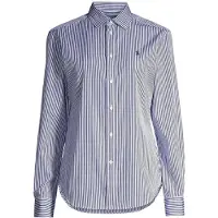 Ralph Lauren Polo Ralph Laurentil kvinder. 211891379001 Bomuldsskjorte med blå Slim Fit-striber (36), Beige, Casual, Klassisk, Lange ærmer