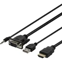 Deltaco - HDMI-kabel - HDMI han til USB, HD-15 (VGA), ministik han - 2 m - sort - tommelskruer, 1080p support