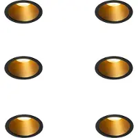 QAZQA Sæt med 6 moderne indbygningsspots sort med guld GU10 35mm IP44 - Dept