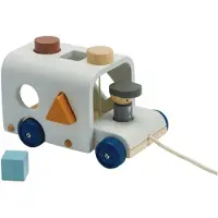 PlanToys Form Sortering Bus Wooden Pull Legetøj-Ikke-giftig bæredygtigt fremstillet træk langs trælegetøj