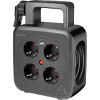 Logilink Kabelvinda 5 meter 4 jordade uttag + USB-A/USB-C 20W IP20