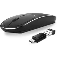 Mtp Products 2.4G trådløs optisk mus genopladelig mus i aluminiumslegering med Type-C-adapter til stationær computer, kontor og bærbar computer - sort