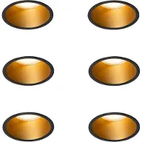 QAZQA Sæt med 6 moderne indbygningsspots sort med guld GU10 70mm IP44 - Dept