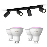 Philips Pongee Med 4 Spots, Sort + 4 Farvet Gu10 Spots