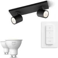Philips Runner Med 2 Spots, Sort + Dimmer Switch + 2 White Gu10 Spots