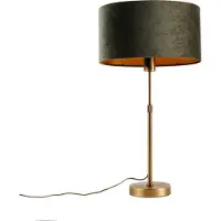 QAZQA Bordlampe bronze med oval fløjlsskærm grøn 35 cm - Parte