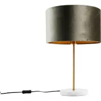 QAZQA Bordlampe messing med grøn velourskærm 35 cm - Kaso