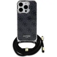 GUESS Crossbody Cord 4G Print Case med snor til iPhone 16 Pro - Sort