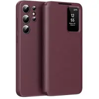 Mtp Products Samsung Galaxy S23 Ultra Smart Clear View Flip etui med kortplads - Vinrød