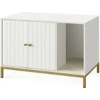 Feandrea kattebakke skab til kattehytte med skraberemåtte, høje ben, kattebord 80 x 50 x 55 cm, hvid/guld PCL007W