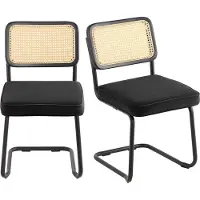 Vevor Rattanstole, sæt med 2, Mid Century Modern spisestuestol, polstret fløjlsstol med rattanryg, retro spisestuekøkkenstol til stue, soveværelse, læsestue, kontor, sort