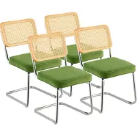Vevor Rattanstole, sæt med 4, Mid Century Modern spisestuestol, polstret fløjlsstol med rattanryg, retro spisestuekøkkenstol til stue, soveværelse, læsestue, kontor, grøn