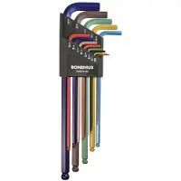 Bondhus 69637 Ball End L-Wrench Set m/ColorGuard Finish W/Extra Long Arm 13 Pc