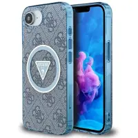 GUESS IML Metal Glitter 4G Circle Triangle MagSafe-etui til iPhone 16e - Blå