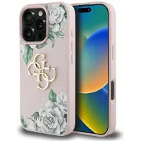 GUESS Grained Roses Big 4G-logo iPhone 16 Pro-etui - pink