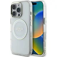 GUESS IML Metal Colored Circle Classic Logo MagSafe-etui til iPhone 16 Pro - hvid