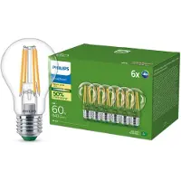 Philips LED pære Ultra Efficient A60 4W/827 (60W) Klar 6-pak E27