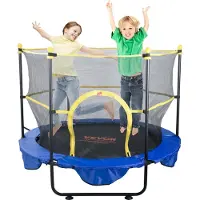Vevor 1,5 m trampolin til børn, 150 cm indendørs udendørs trampolin med sikkerhedsnet, basketballkurv og havbolde, mini-trampolin til småbørn, fødselsdagsgaver til børn fra 3 år