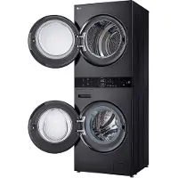 LG WashTower WT1210BBF - Vaskemaskine/tørretumblersæt - Wi-Fi - bredde: 60 cm - dybde: 66 cm - højde: 165.5 cm - frontbetjening - 12 kg - 1400 rpm - platin-sort