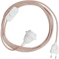 Creative Cables Snakebis E14 Lampeskærm-kabelsæt Med Lampeholder. Farvet Stofkabel Og 2-benet Stik 3 M