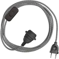 Creative Cables Snakebis Zig-zag E14 Lampeskærm-ledningsnet Med Lampeholder. Sikksak-stofkabel Og 2-polet Stik 3 M