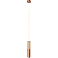 Creative Cables Pendellampe Med Tekstilkabel Og Dobbelt Tub-e14-lampe I Træ Og Metal