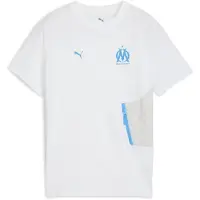 Puma Olympique de Marseille PUMATECH Pocket Tee Youth, Clothing, White/Azure, 11-12Y