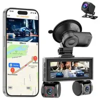 Mtp Products W3 WiFi Dash Cam og bakkamera med fire linser - 2K nattesyn, GPS, kollisionsregistrering - Sort