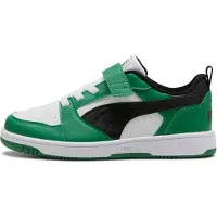 Puma Rebound V6 Lo Kids' Sneakers, Shoes, White/Black/Archive Green, 32.5