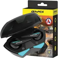 Awei Bluetooth 5.0 T23 TWS ausinės + docking station žaidimams juodos spalvos