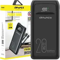 Awei Powerbank PowerBank P169K 20000mAh 22.5W sort, display + PD/Lightning-kabel
