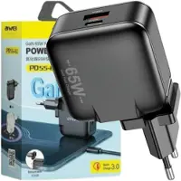 Awei PD55-EU 65W USB + USB-C Sort/GaN Oplader