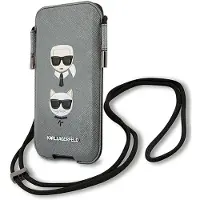 Karl Lagerfeld Saffiano Ikonik Karl&Choupette Head 6.7'' håndtaske - Grå