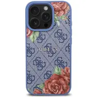 GUESS 4G Flowers Print MagSafe-etui til iPhone 16 Pro - blå
