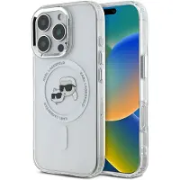 Karl Lagerfeld IML Metal Karl&Choupette Head MagSafe-etui til iPhone 16 Pro Max - Hvid