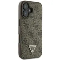 GUESS iPhone 16 4G Strass Triangle Metal Logo Cover med Crossbody Rem - Brun