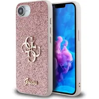 GUESS iPhone 16e/17e Fixed Glitter 4G Metal Logo Cover - Pink