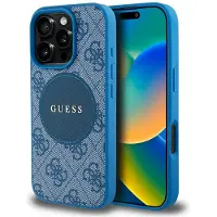 GUESS 4G Circle Classic MagSafe-etui med logo til iPhone 16 Pro - blå