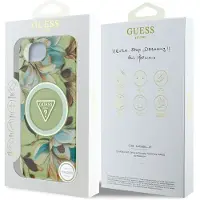 GUESS IML Metal Glitter Flowers Triangle MagSafe iPhone 16e-etui - grøn