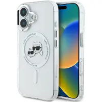 Karl Lagerfeld IML Metal Karl&Choupette Head MagSafe-etui til iPhone 16 - Hvid